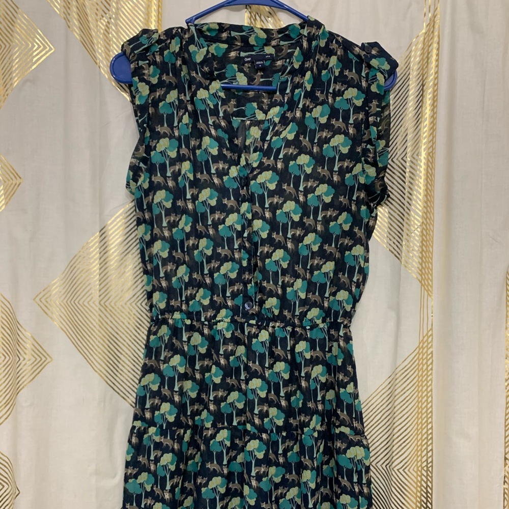 Gap Size Small Blue Women’s Fox Print Button Up Dress